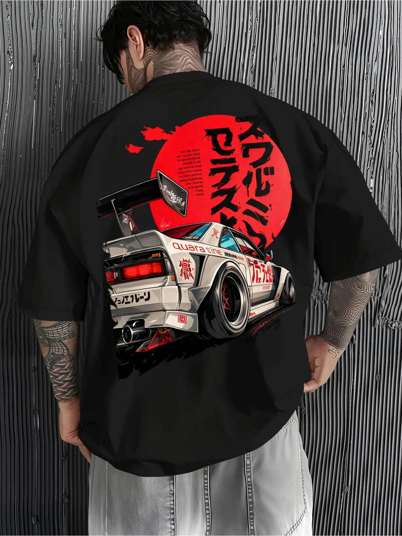 Men's JDM Racing Car Graphic T-Shirt 100% Cotton Hot Sale Oversized Tee Breathable Japanese Streetwear Tops