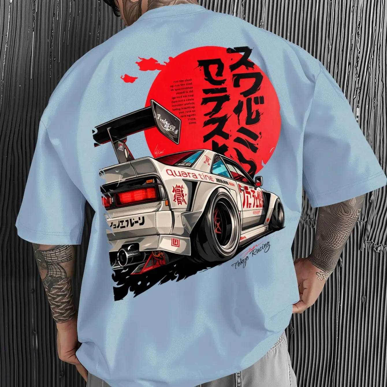 Men's JDM Racing Car Graphic T-Shirt 100% Cotton Hot Sale Oversized Tee Breathable Japanese Streetwear Tops