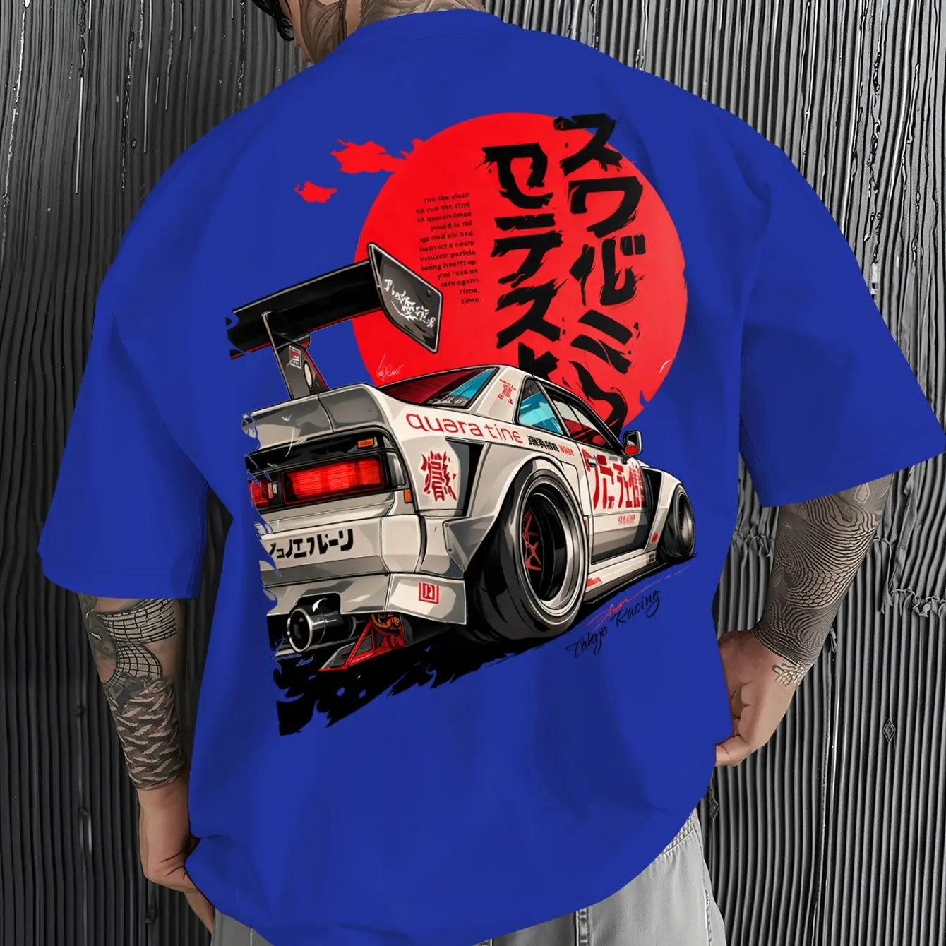 Men's JDM Racing Car Graphic T-Shirt 100% Cotton Hot Sale Oversized Tee Breathable Japanese Streetwear Tops