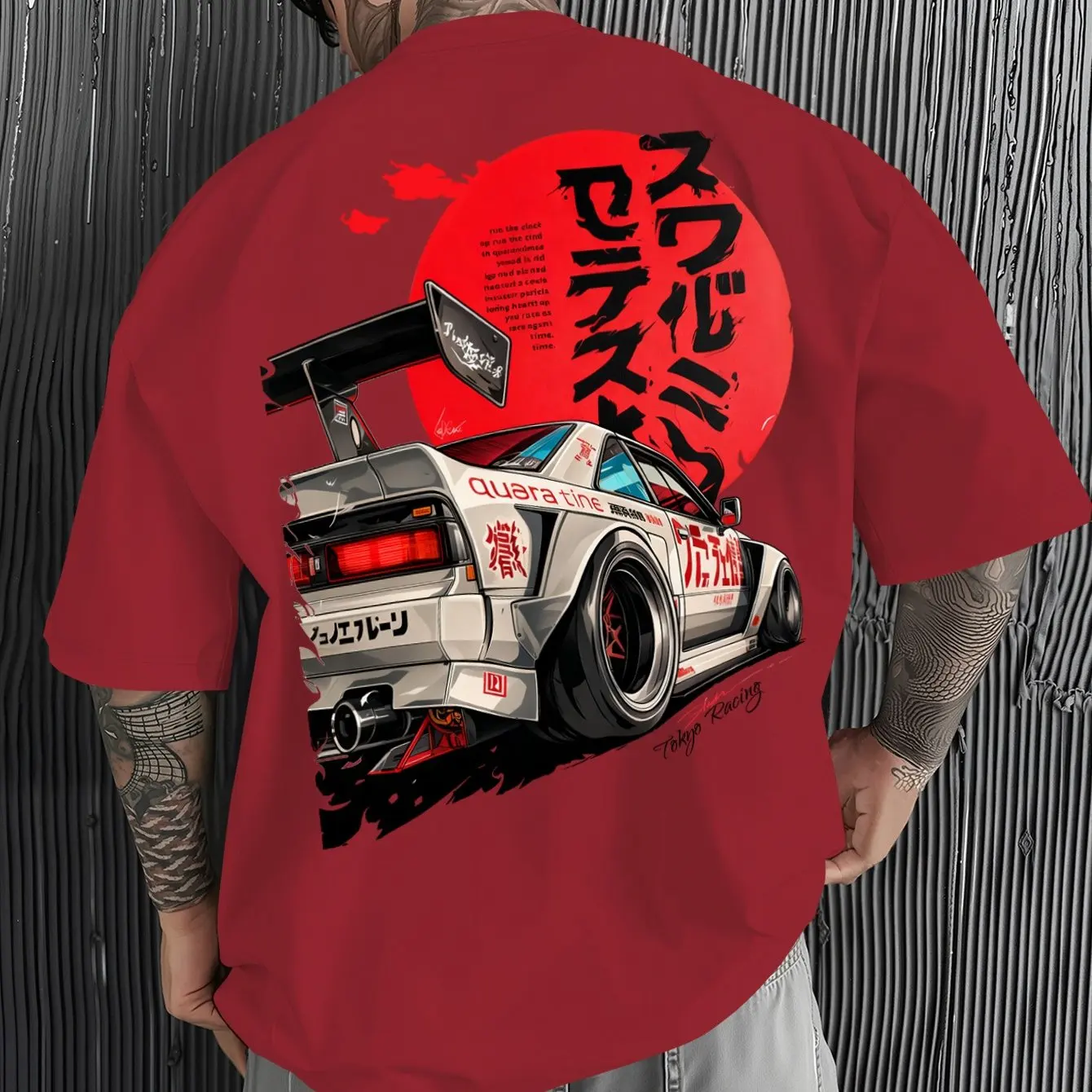 Men's JDM Racing Car Graphic T-Shirt 100% Cotton Hot Sale Oversized Tee Breathable Japanese Streetwear Tops