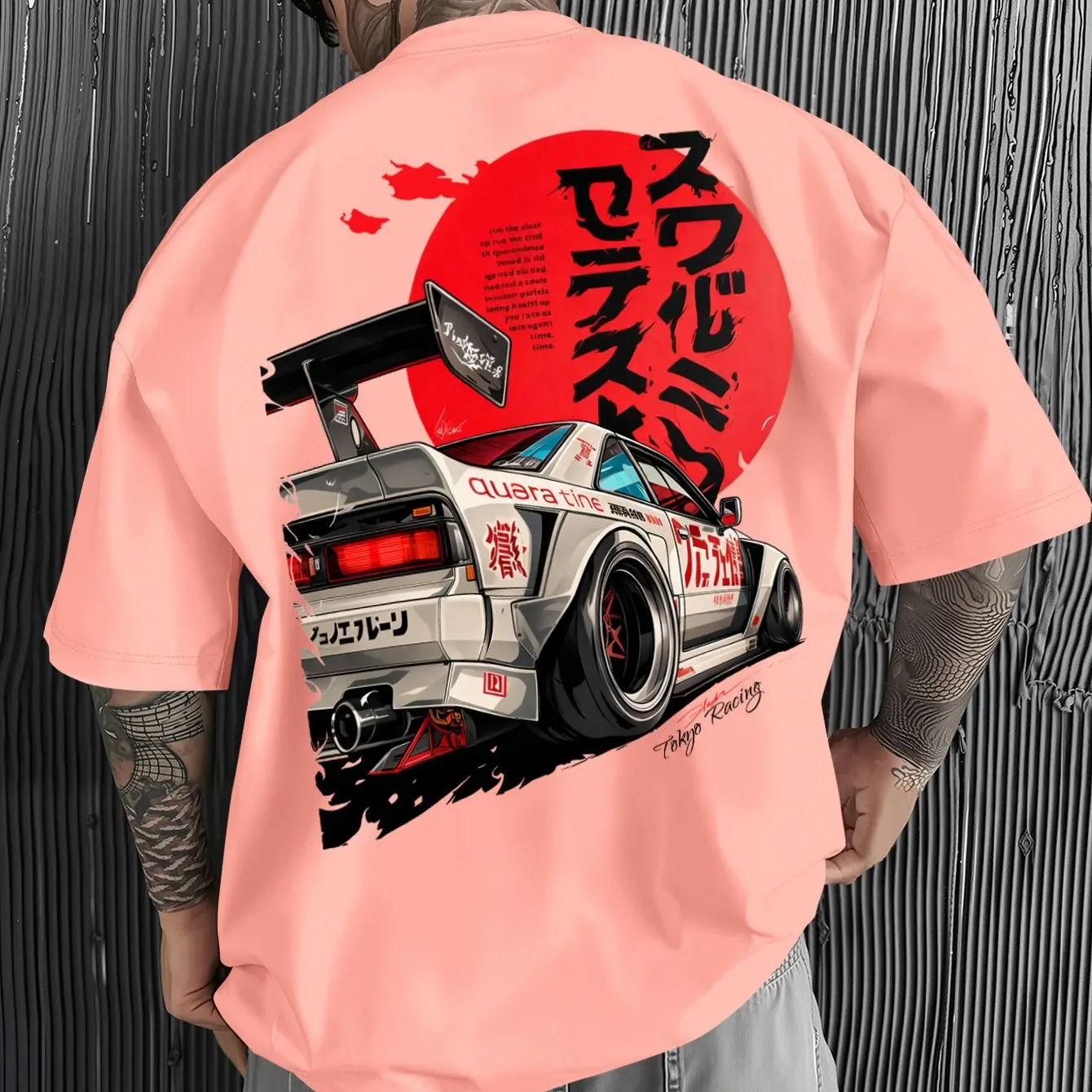 Men's JDM Racing Car Graphic T-Shirt 100% Cotton Hot Sale Oversized Tee Breathable Japanese Streetwear Tops