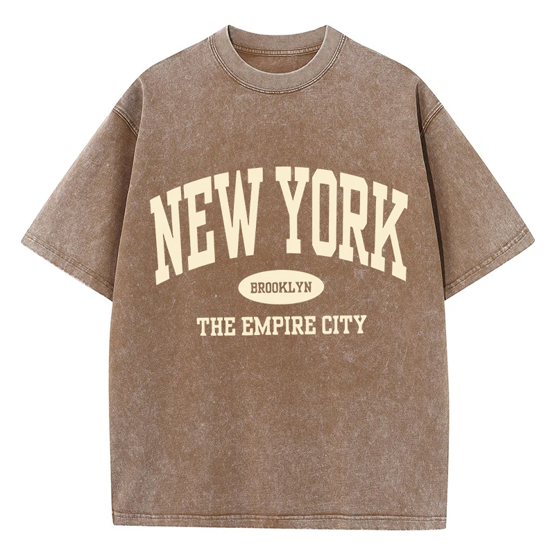 New York Brooklyn Letter Printed Washed T-Shirts Women Cotton Tops Comfortable Distressed O-Neck T Shirts Summer Womans Clothes