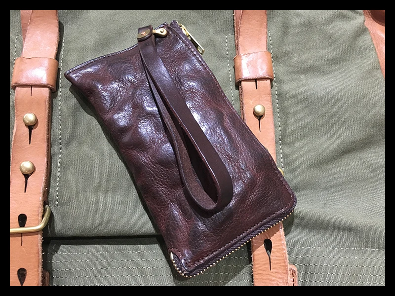 AETOO Locomotive retro long pleated to do old men's first layer cowhide purse hand bag coin purse
