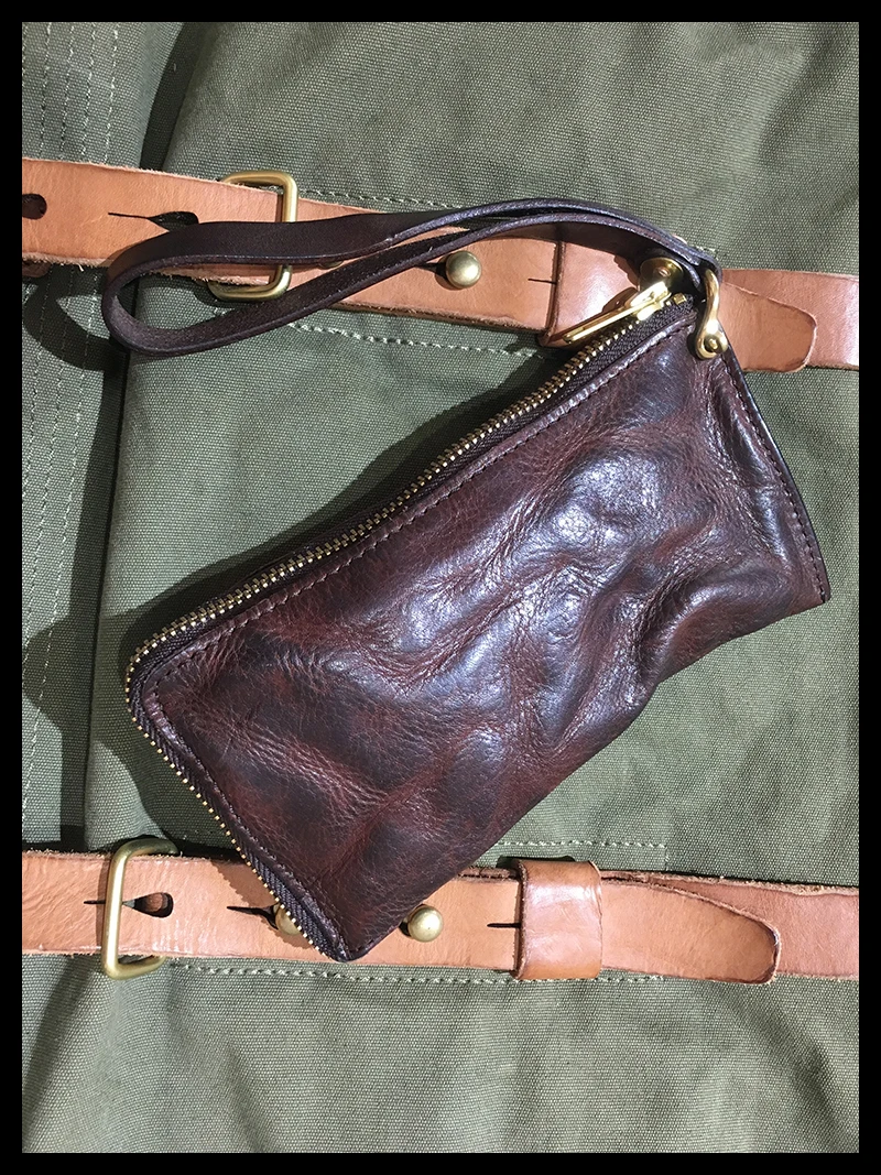 AETOO Locomotive retro long pleated to do old men's first layer cowhide purse hand bag coin purse