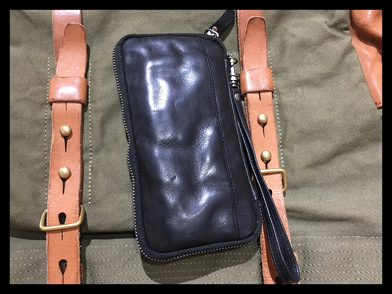 AETOO Locomotive retro long pleated to do old men's first layer cowhide purse hand bag coin purse