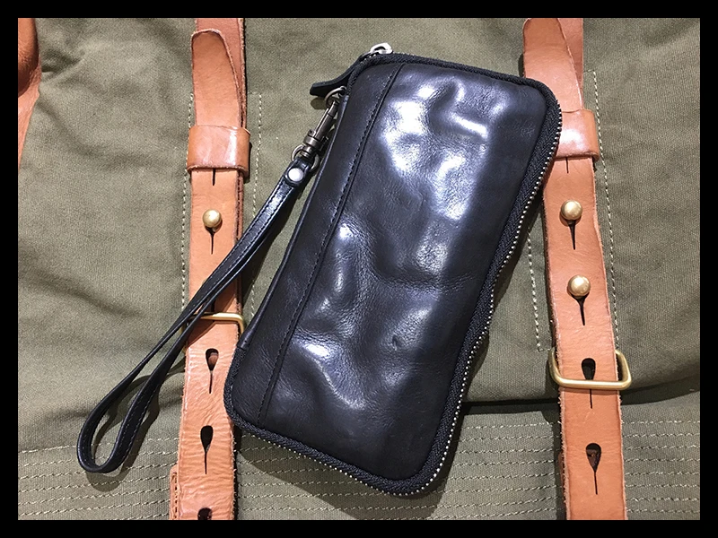 AETOO Locomotive retro long pleated to do old men's first layer cowhide purse hand bag coin purse