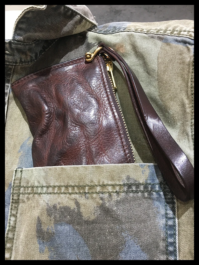 AETOO Locomotive retro long pleated to do old men's first layer cowhide purse hand bag coin purse