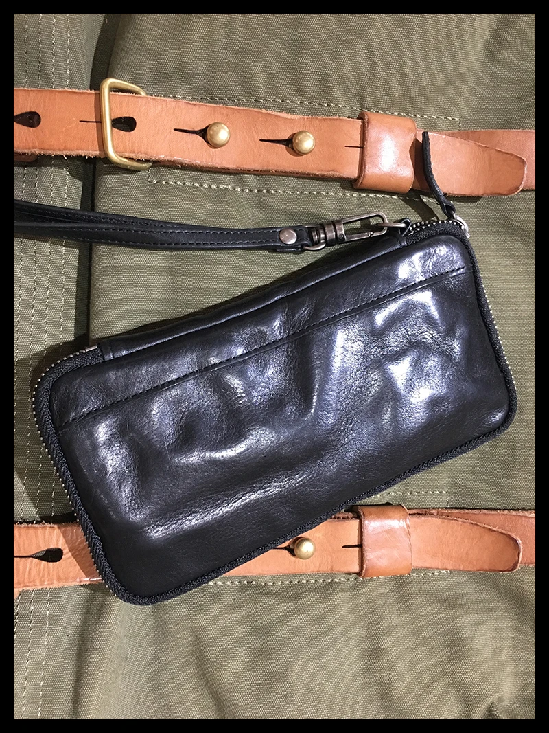 AETOO Locomotive retro long pleated to do old men's first layer cowhide purse hand bag coin purse