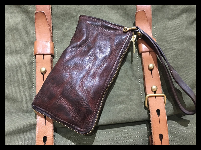 AETOO Locomotive retro long pleated to do old men's first layer cowhide purse hand bag coin purse