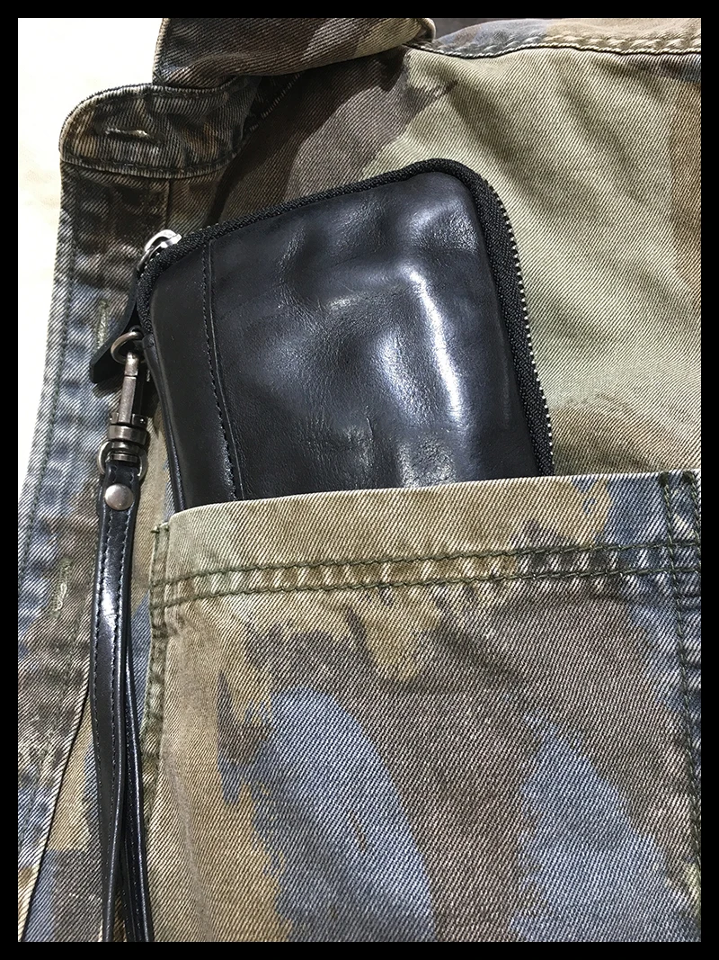 AETOO Locomotive retro long pleated to do old men's first layer cowhide purse hand bag coin purse