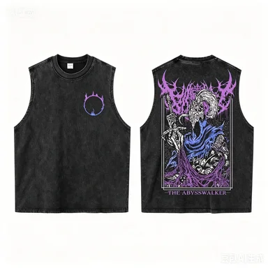 Men 100% Cotton Black Washed Tank Top Sleeveless Dark Knight Graphic Print Casual Streetwear Tee