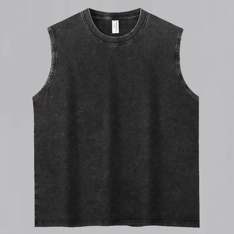 Men 100% Cotton Black Washed Tank Top Sleeveless Dark Knight Graphic Print Casual Streetwear Tee