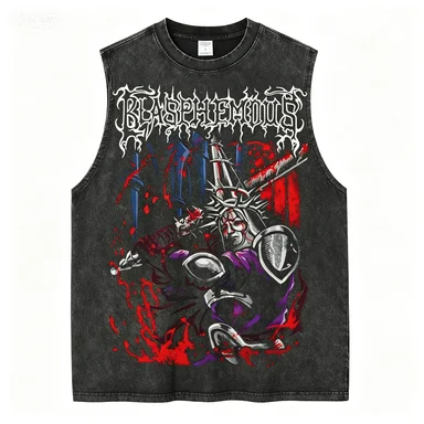 Men 100% Cotton Black Washed Tank Top Sleeveless Dark Knight Graphic Print Casual Streetwear Tee