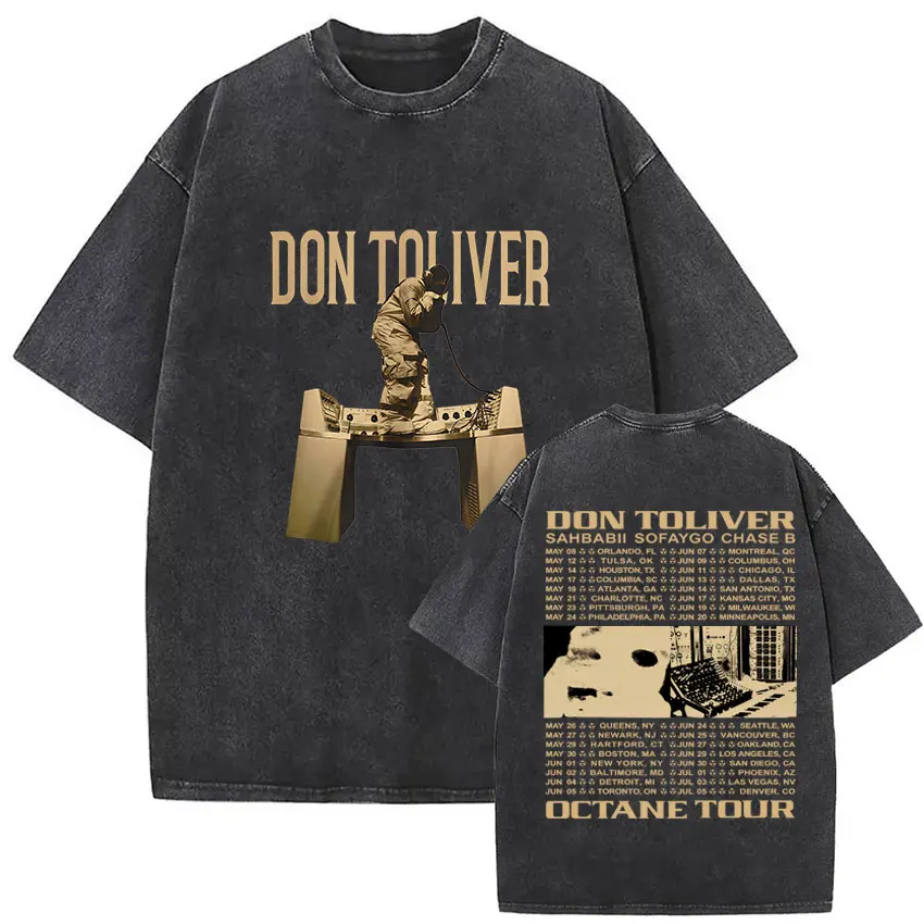 Rapper Don Toliver Octane Tour Album 2026 Vintage Washed Graphics T Shirts Men's Hip Hop Gothic Short Sleeve T-shirts Streetwear
