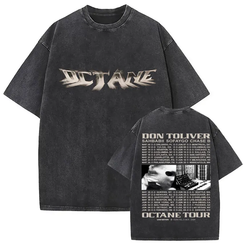 Rapper Don Toliver Octane Tour Album 2026 Vintage Washed Graphics T Shirts Men's Hip Hop Gothic Short Sleeve T-shirts Streetwear