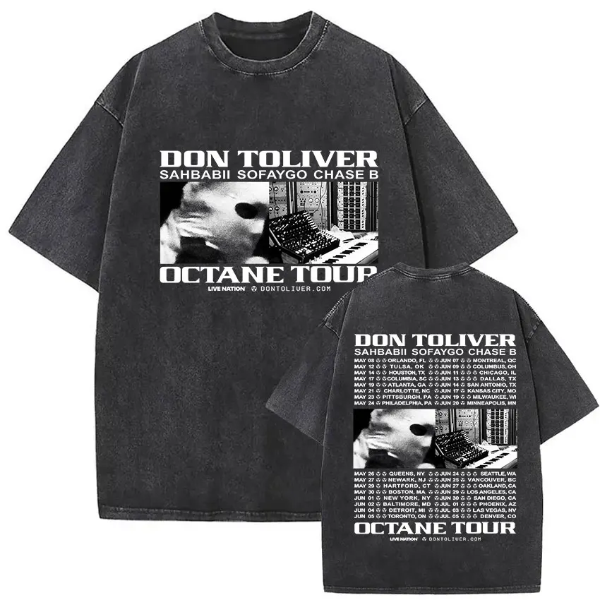 Rapper Don Toliver Octane Tour Album 2026 Vintage Washed Graphics T Shirts Men's Hip Hop Gothic Short Sleeve T-shirts Streetwear