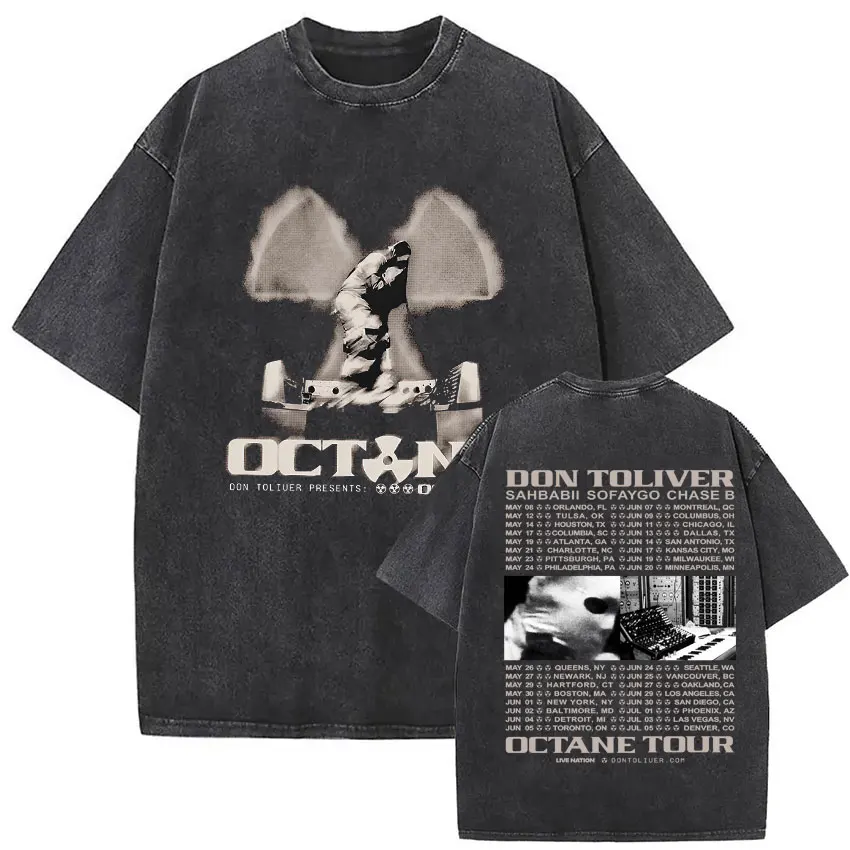 Rapper Don Toliver Octane Tour Album 2026 Vintage Washed Graphics T Shirts Men's Hip Hop Gothic Short Sleeve T-shirts Streetwear