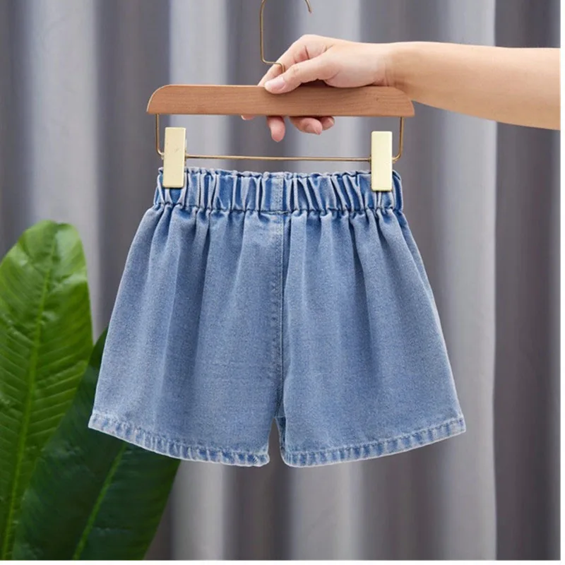 Summer Girls Shorts 3-12T Sweet Bead Decoration Kids Half Pants Loose Children Denim Shorts Soft Boys Clothes