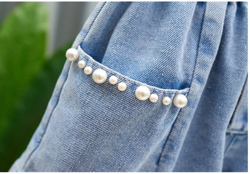 Summer Girls Shorts 3-12T Sweet Bead Decoration Kids Half Pants Loose Children Denim Shorts Soft Boys Clothes