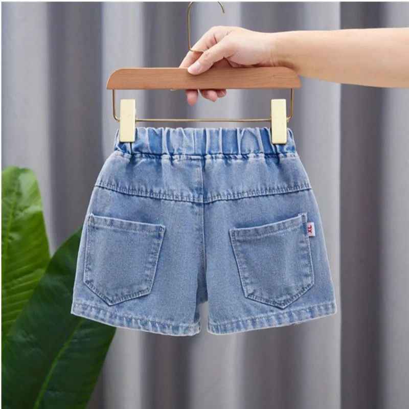 Summer Girls Shorts 3-12T Sweet Bead Decoration Kids Half Pants Loose Children Denim Shorts Soft Boys Clothes