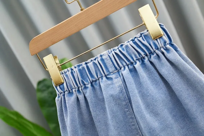 Summer Girls Shorts 3-12T Sweet Bead Decoration Kids Half Pants Loose Children Denim Shorts Soft Boys Clothes