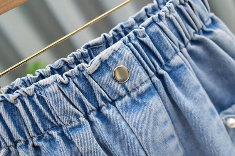 Summer Girls Shorts 3-12T Sweet Bead Decoration Kids Half Pants Loose Children Denim Shorts Soft Boys Clothes