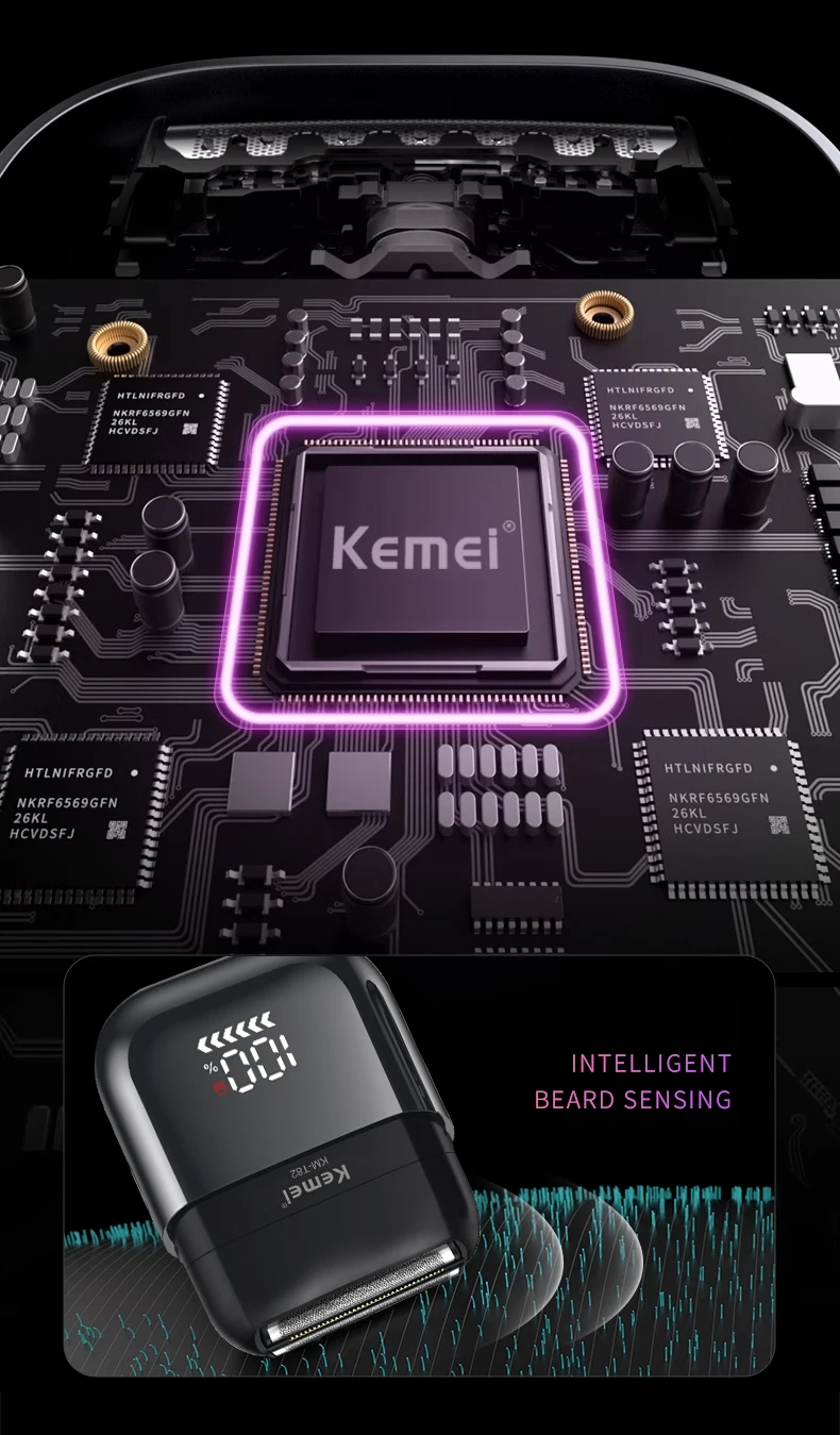Kemei Waterproof Foil Shaver Electric Razor for Men's Face Compact Travel Shavers Close Shave Trimmer USB-C Rechargeable Gifts