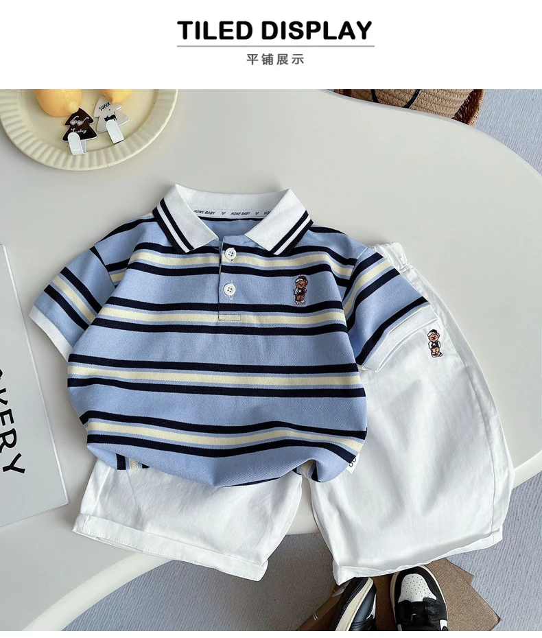IENENS Boys Clothes Sets Summer Kids Polo-shirt Shorts Suits Striped Sleeves Short Outfit Children Casual Costume