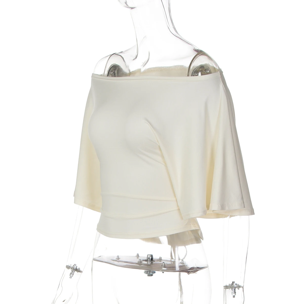 Hugcitar Women Fashion Solid Skew Collar Short Sleeve Sexy Lace Up Oversize Crop T-Shirt Top Summer Female Clothes Party Holiday
