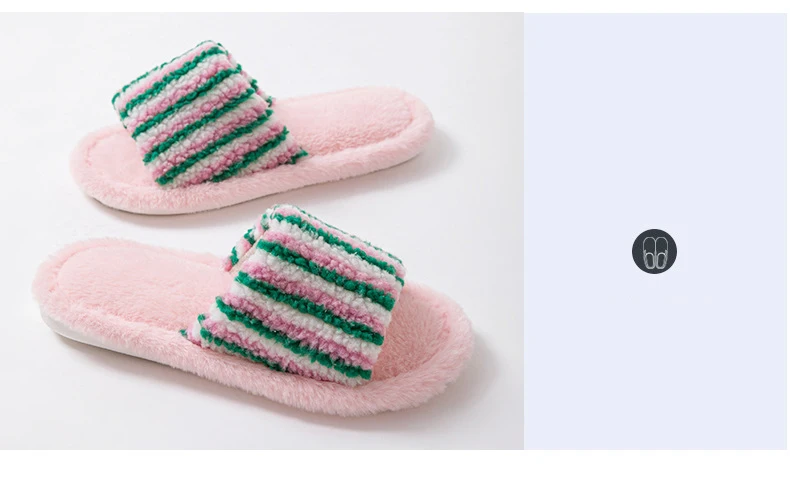 Fluffy Women's Slippers Home Striped Colourful Designer Woman Shoes Flats Autumn Winter Indoor Fuzzy Fur Slides Non-Slip Unisex