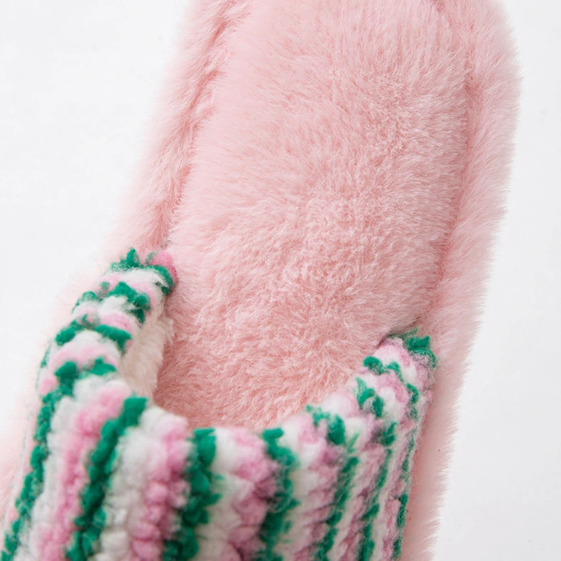 Fluffy Women's Slippers Home Striped Colourful Designer Woman Shoes Flats Autumn Winter Indoor Fuzzy Fur Slides Non-Slip Unisex