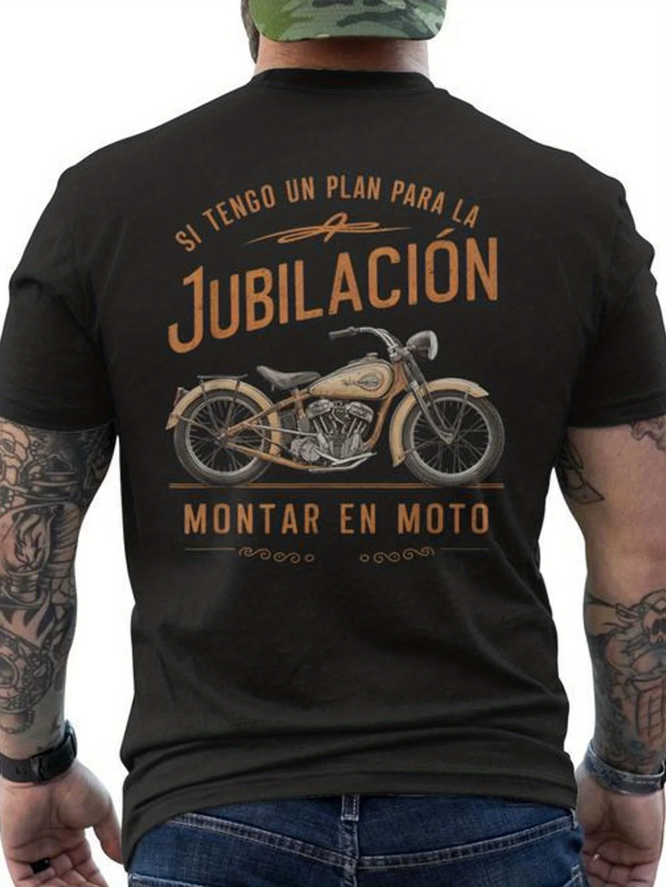 Men's Motorcycle Pattern T-shirt - Spanish Rider's Quote If I had a retirement plan, I would ride a motorcycle