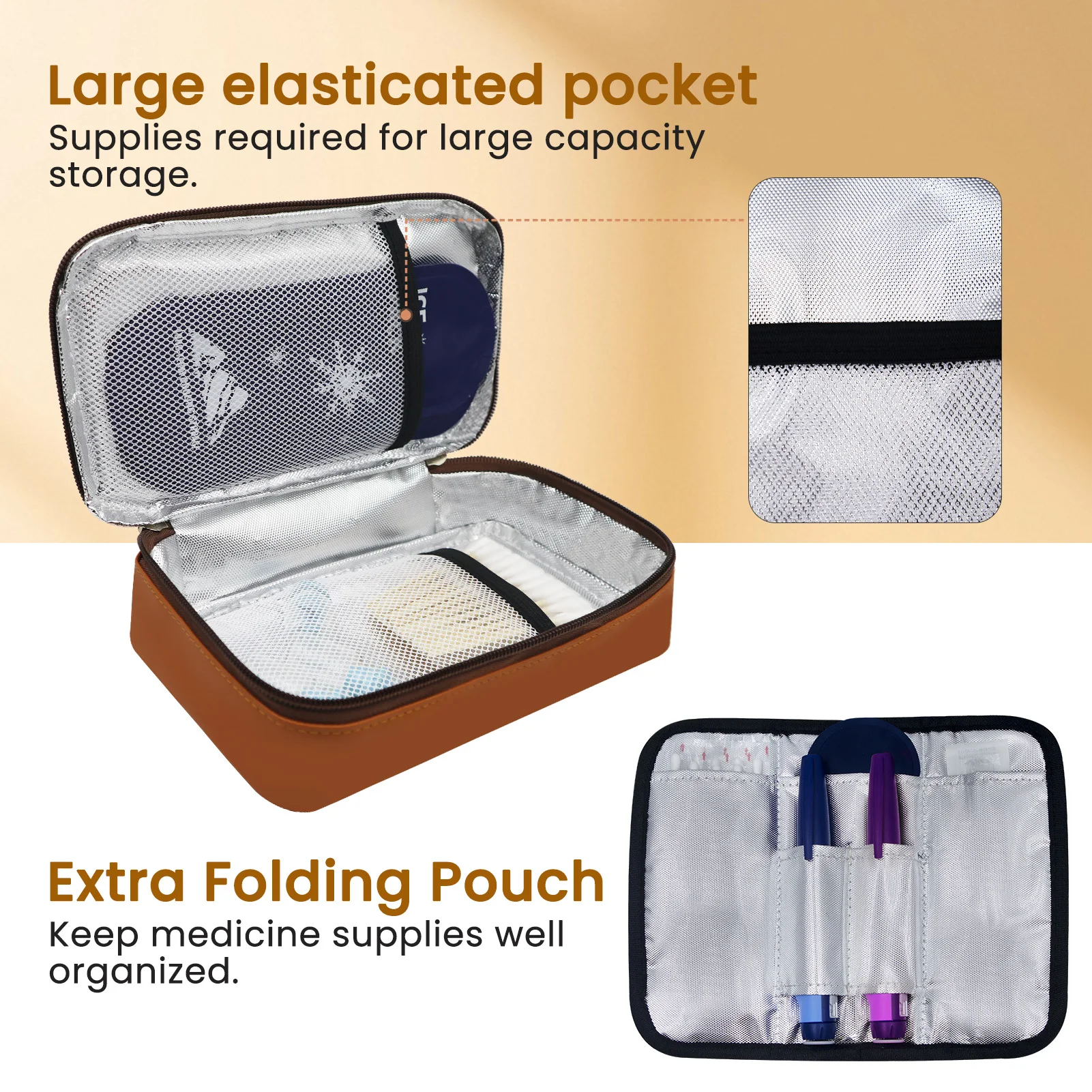 Brown Portable Diabetic Supplies Organizer Bag, Single Layer/Double Layer Insulin Travel Case, Bag Only