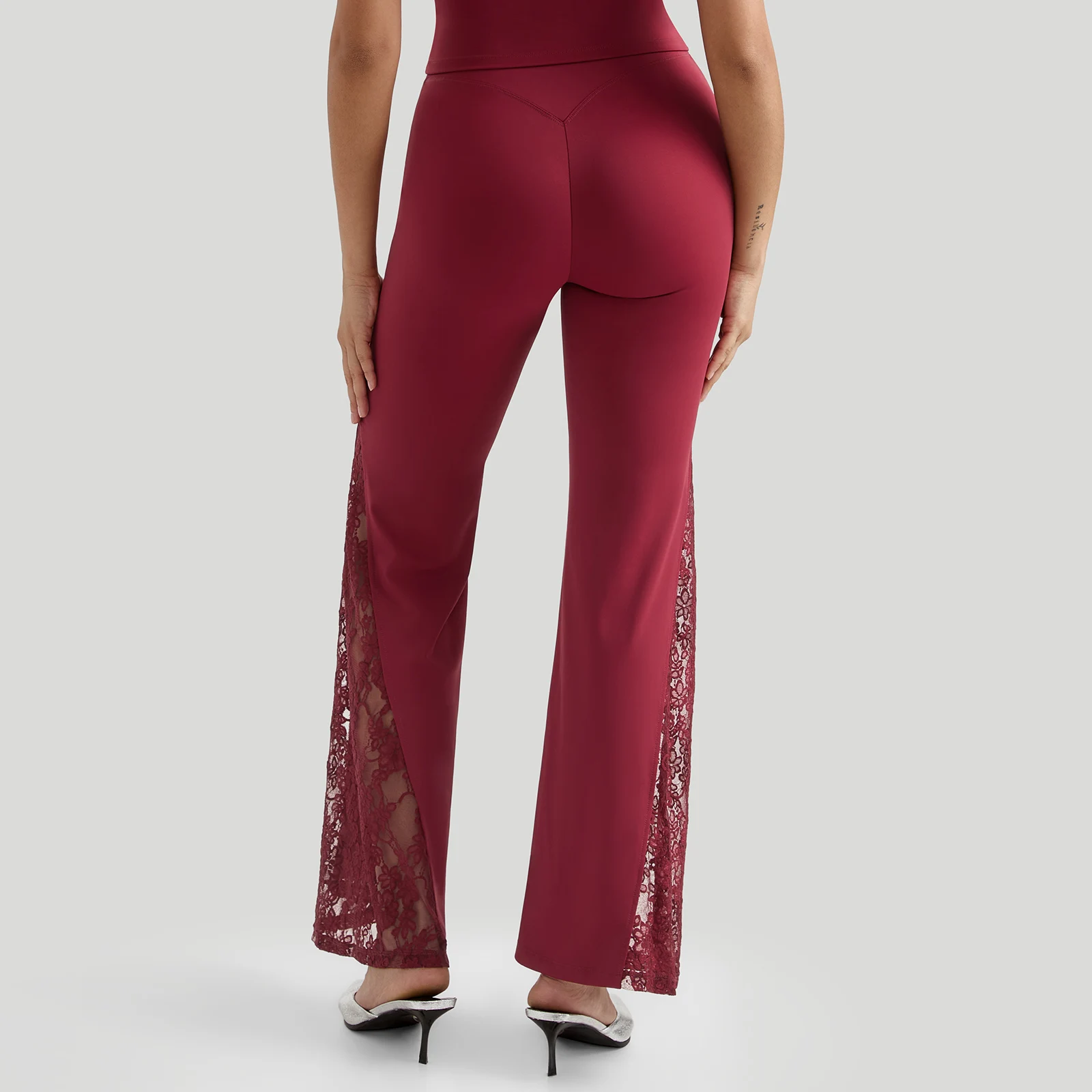 Women High Waist Long Pants Femme Seamed Hip Lifting Sexy Lace Patchwork Streetwear Casual Vintage Wid Leg Trousers Flare Pants