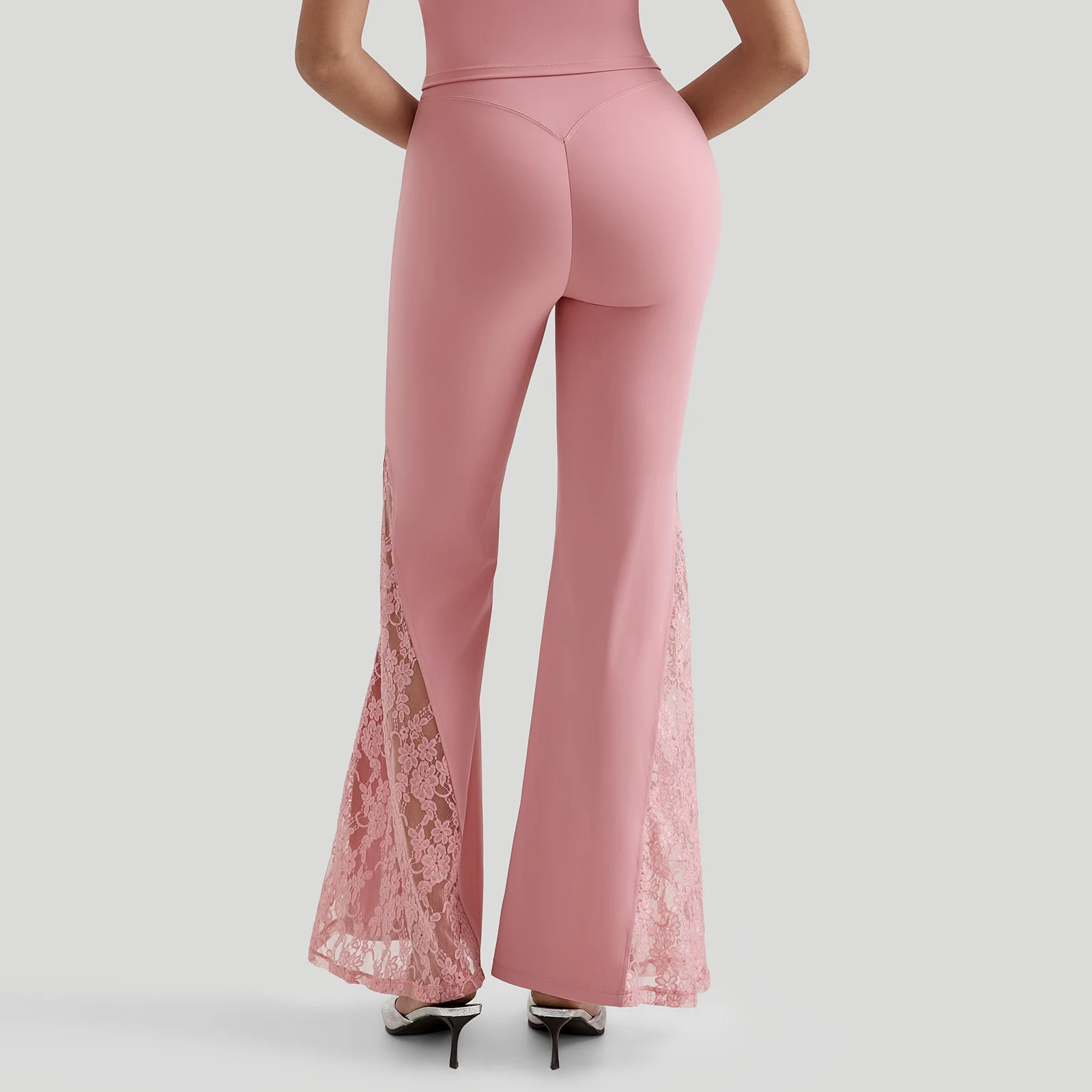 Women High Waist Long Pants Femme Seamed Hip Lifting Sexy Lace Patchwork Streetwear Casual Vintage Wid Leg Trousers Flare Pants