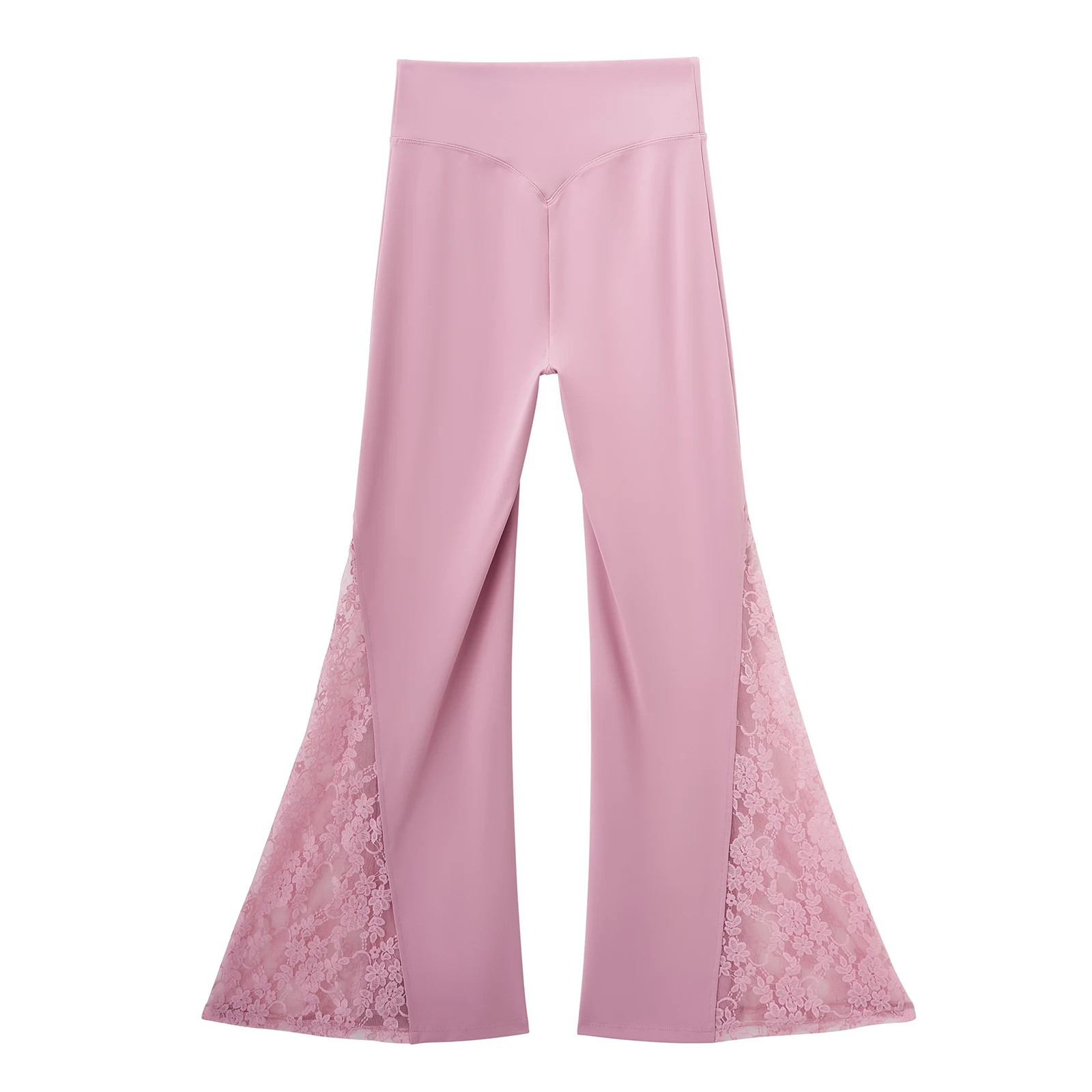 Women High Waist Long Pants Femme Seamed Hip Lifting Sexy Lace Patchwork Streetwear Casual Vintage Wid Leg Trousers Flare Pants