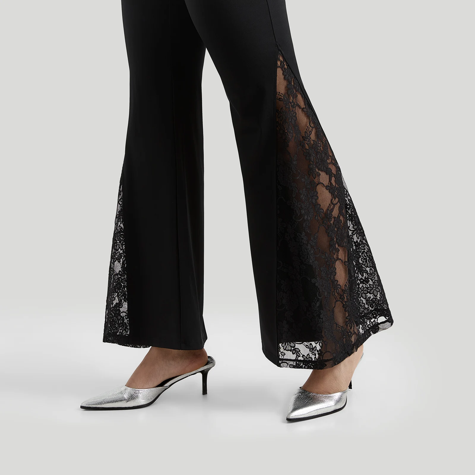 Women High Waist Long Pants Femme Seamed Hip Lifting Sexy Lace Patchwork Streetwear Casual Vintage Wid Leg Trousers Flare Pants