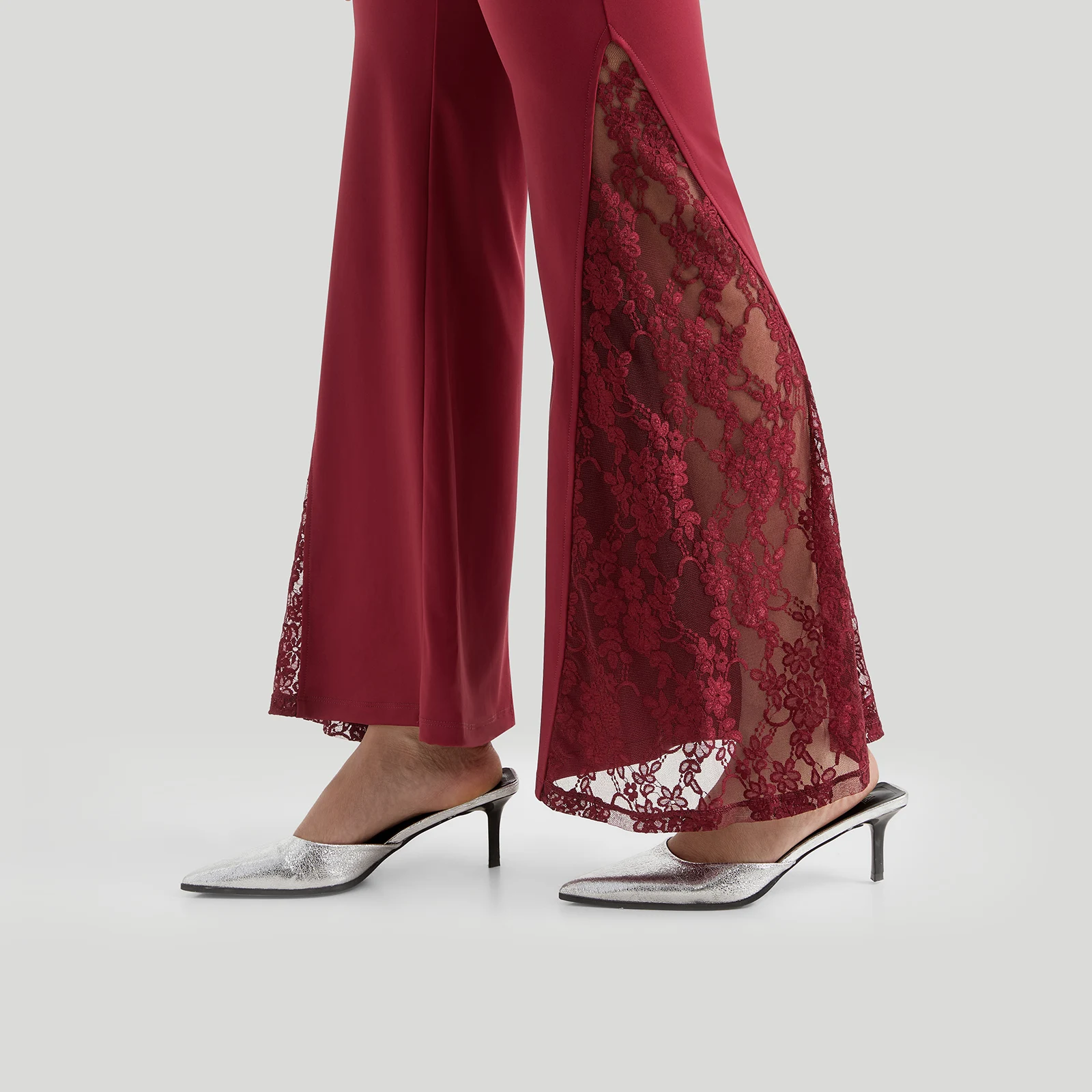 Women High Waist Long Pants Femme Seamed Hip Lifting Sexy Lace Patchwork Streetwear Casual Vintage Wid Leg Trousers Flare Pants