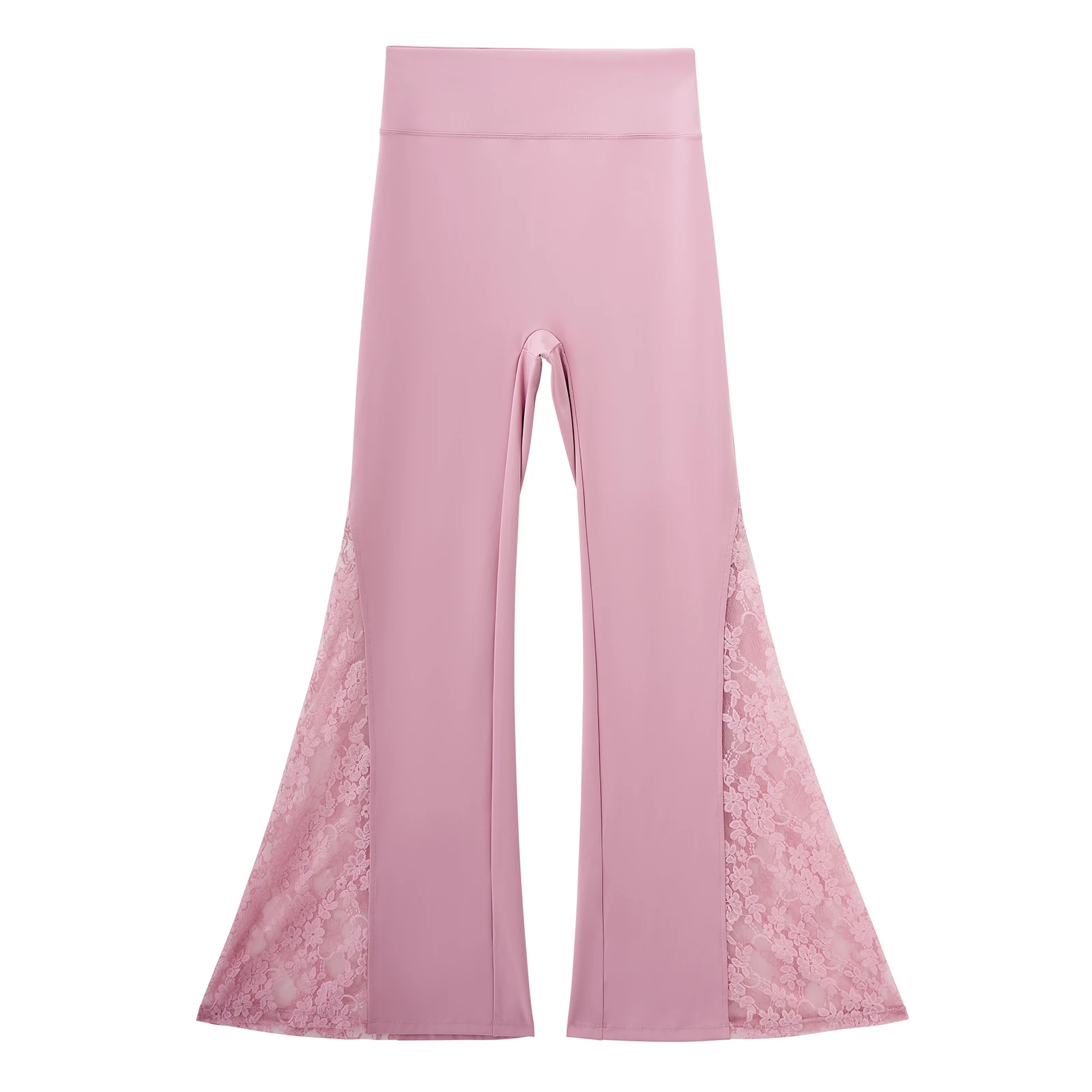 Women High Waist Long Pants Femme Seamed Hip Lifting Sexy Lace Patchwork Streetwear Casual Vintage Wid Leg Trousers Flare Pants