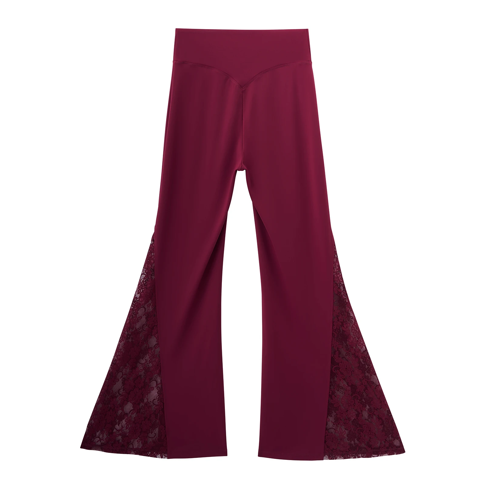 Women High Waist Long Pants Femme Seamed Hip Lifting Sexy Lace Patchwork Streetwear Casual Vintage Wid Leg Trousers Flare Pants