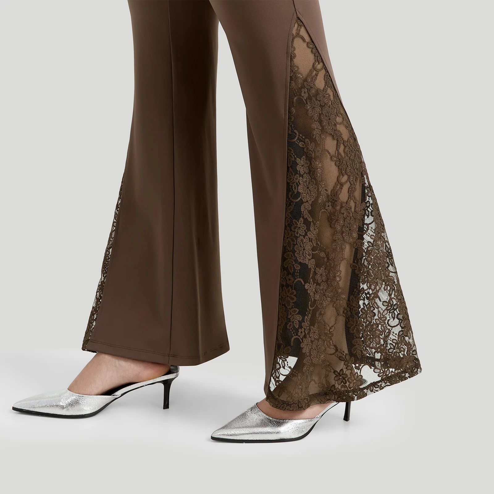 Women High Waist Long Pants Femme Seamed Hip Lifting Sexy Lace Patchwork Streetwear Casual Vintage Wid Leg Trousers Flare Pants