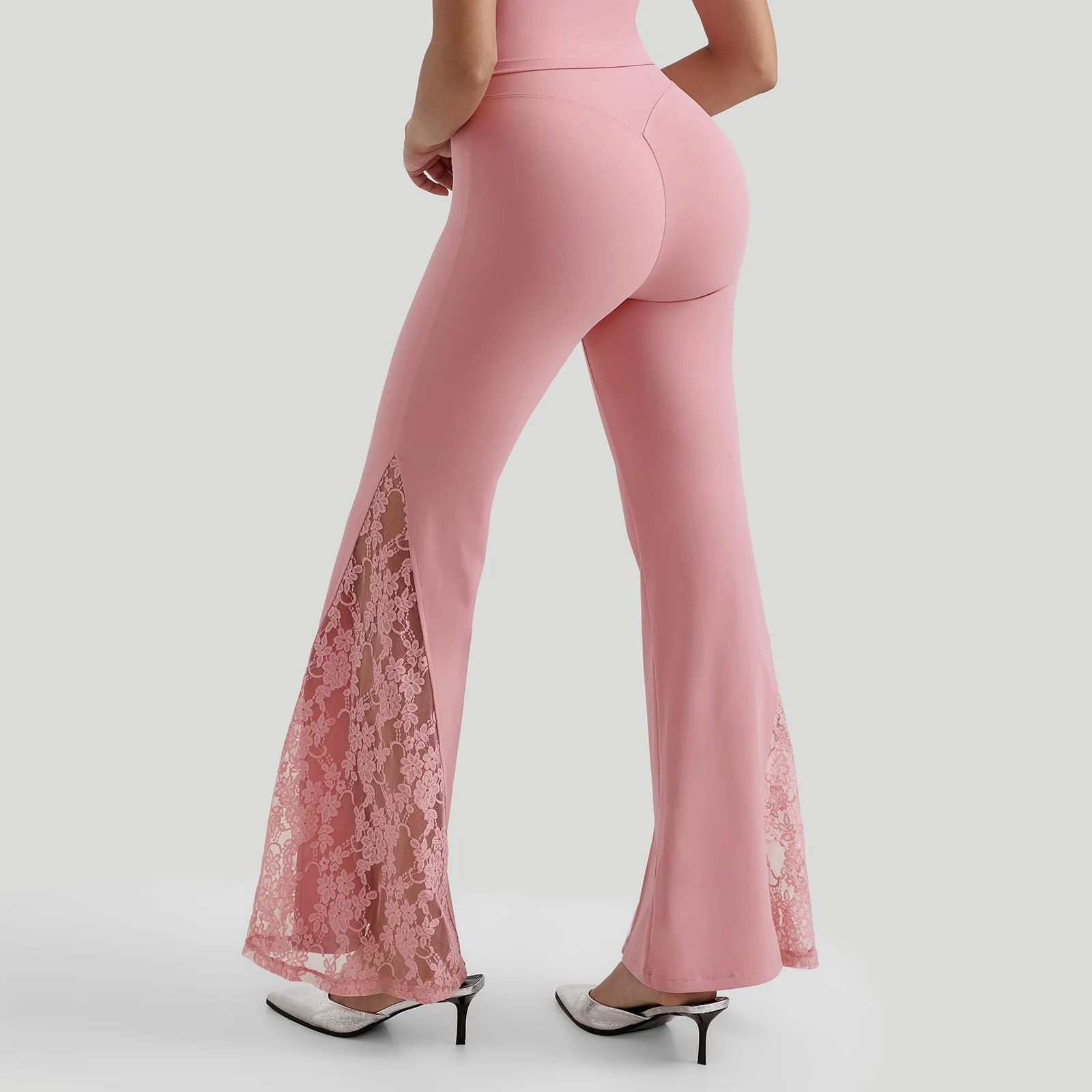 Women High Waist Long Pants Femme Seamed Hip Lifting Sexy Lace Patchwork Streetwear Casual Vintage Wid Leg Trousers Flare Pants