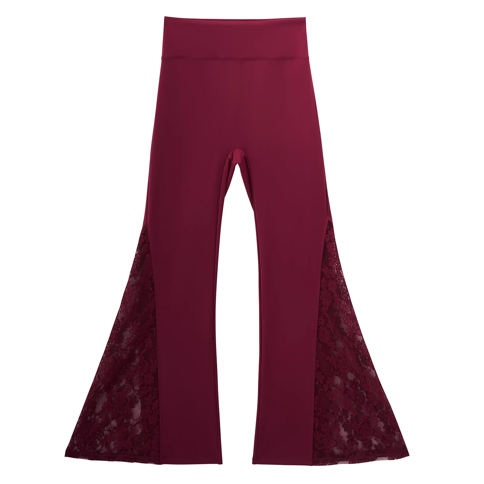 Women High Waist Long Pants Femme Seamed Hip Lifting Sexy Lace Patchwork Streetwear Casual Vintage Wid Leg Trousers Flare Pants