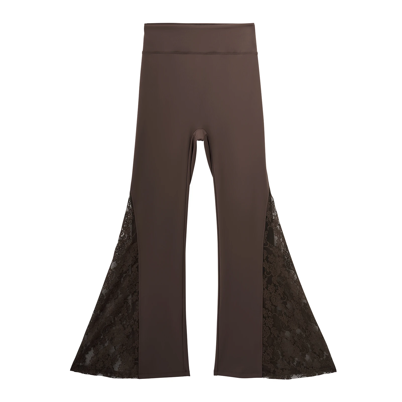 Women High Waist Long Pants Femme Seamed Hip Lifting Sexy Lace Patchwork Streetwear Casual Vintage Wid Leg Trousers Flare Pants