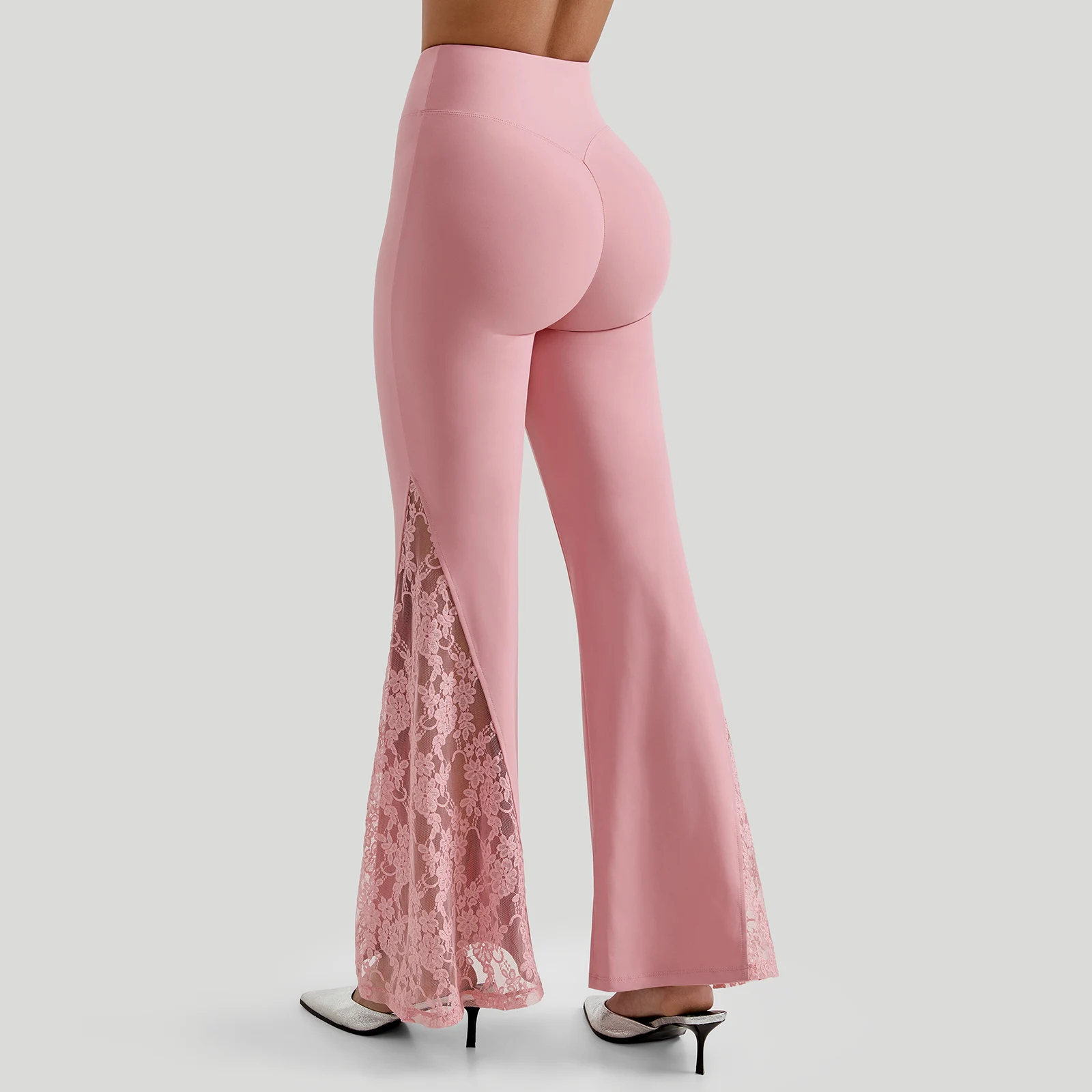 Women High Waist Long Pants Femme Seamed Hip Lifting Sexy Lace Patchwork Streetwear Casual Vintage Wid Leg Trousers Flare Pants