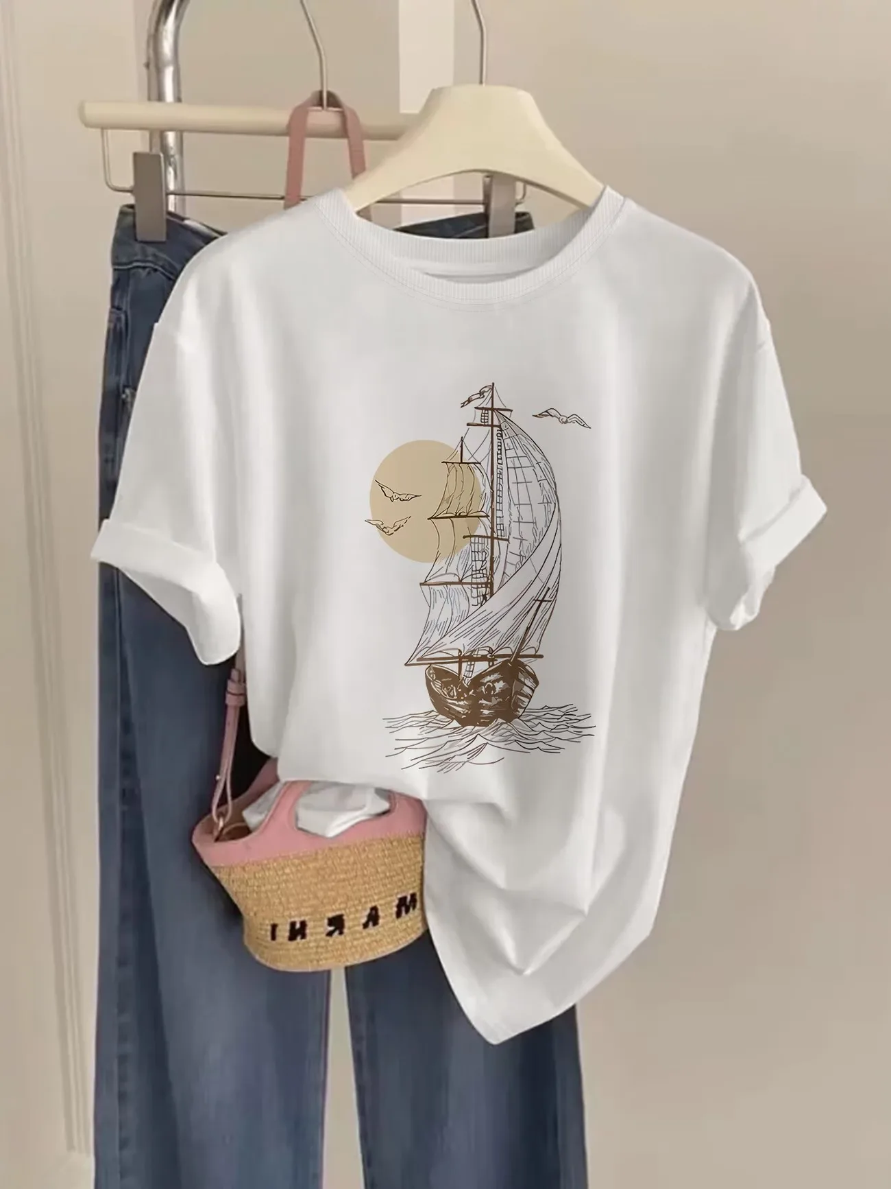 90s Flower Y2k 100% Cotton Women's Retro Floral Print T-Shirt Soft Crew Neck Short Sleeve Top Vintage Shirt Floral Design