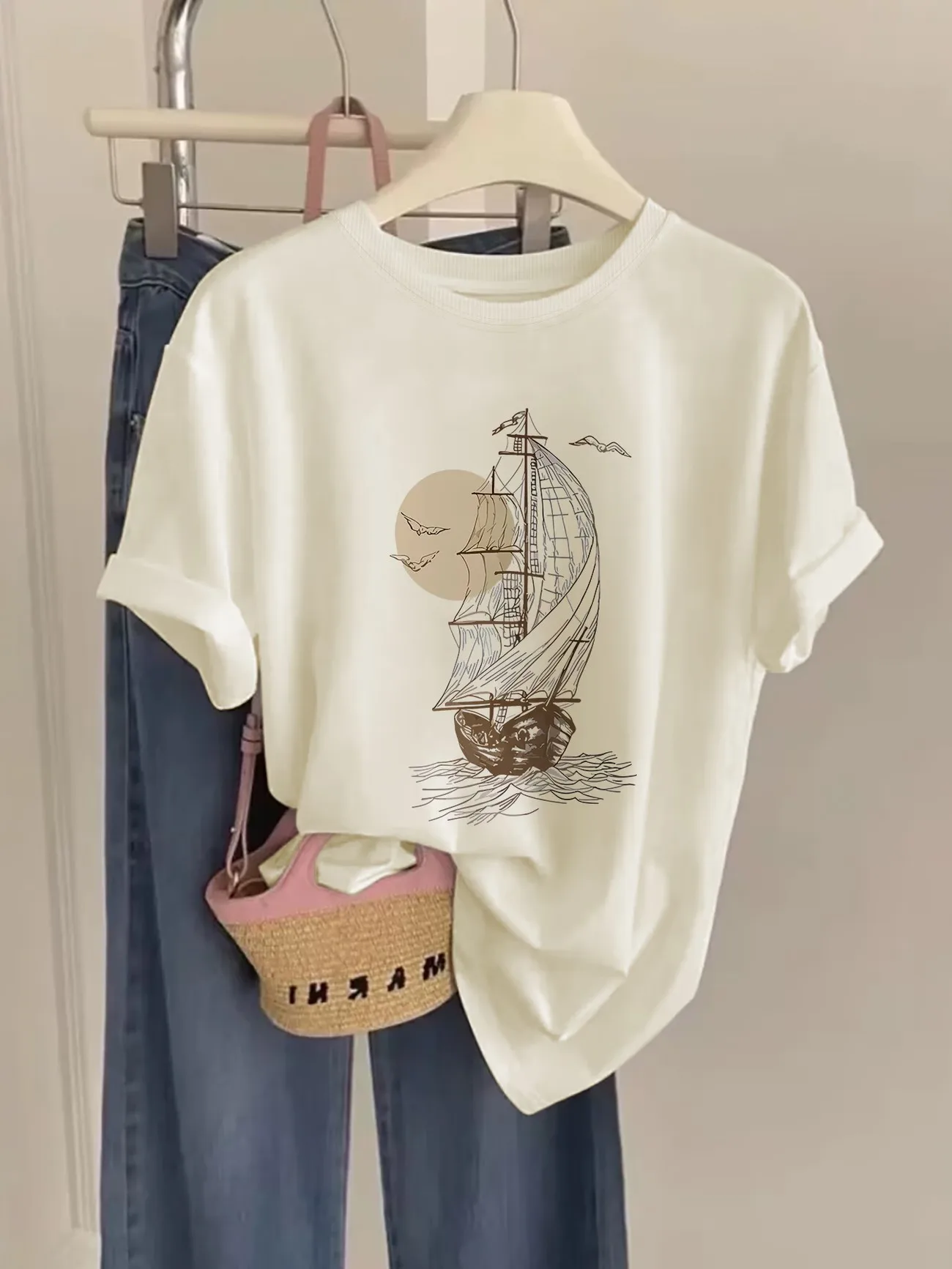 90s Flower Y2k 100% Cotton Women's Retro Floral Print T-Shirt Soft Crew Neck Short Sleeve Top Vintage Shirt Floral Design