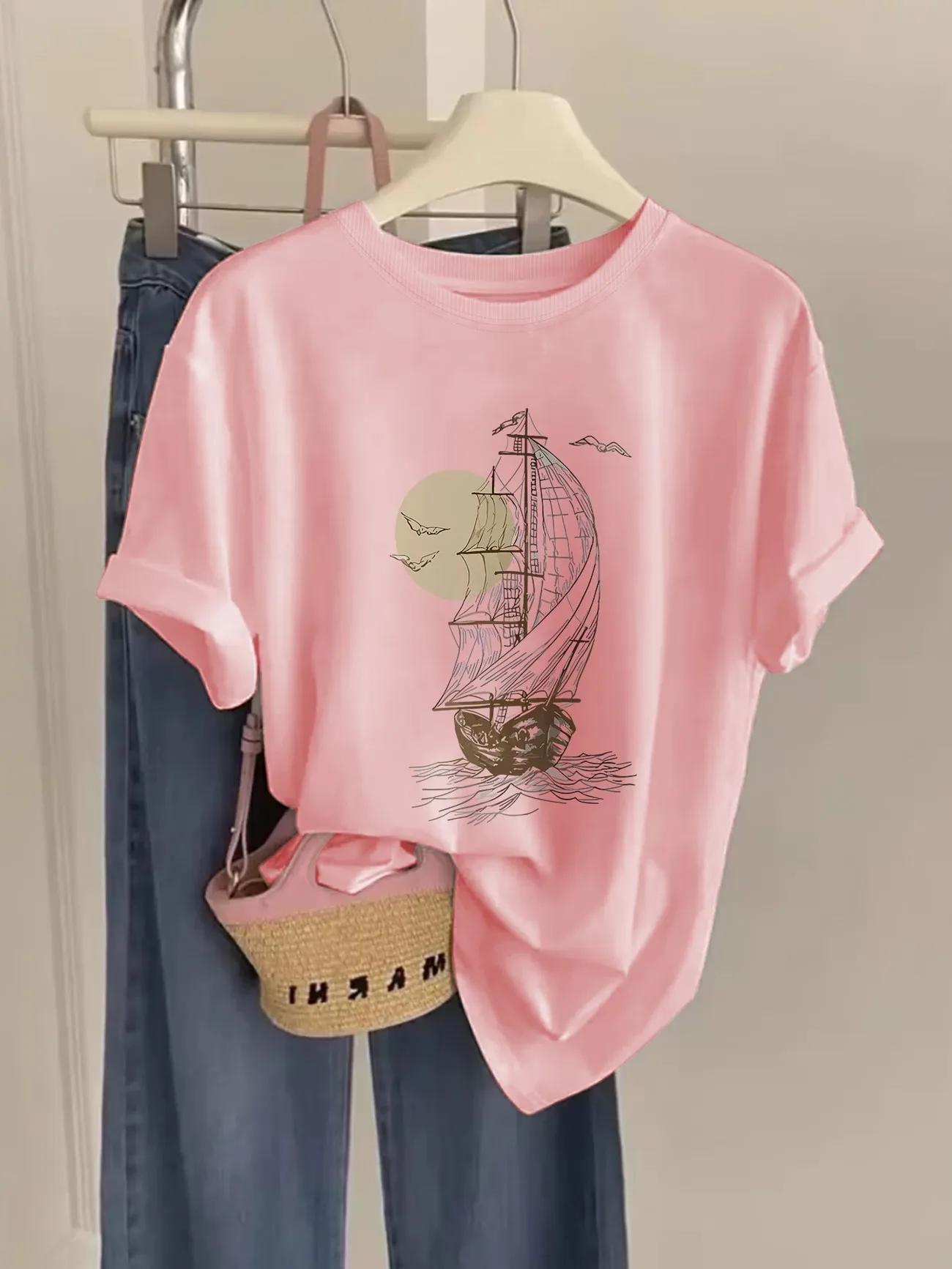 90s Flower Y2k 100% Cotton Women's Retro Floral Print T-Shirt Soft Crew Neck Short Sleeve Top Vintage Shirt Floral Design