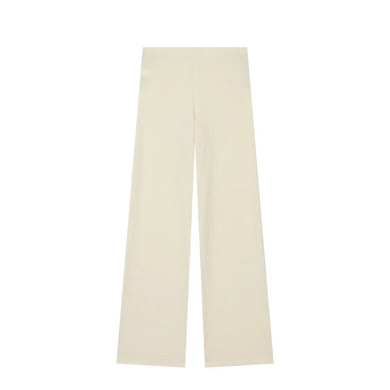 MUJER Textured Women's Pants Sets Casual Straight Leg Pants Set 2 Piece Woman Summer Outfit Mid Waist Women's Top and Bottom Set