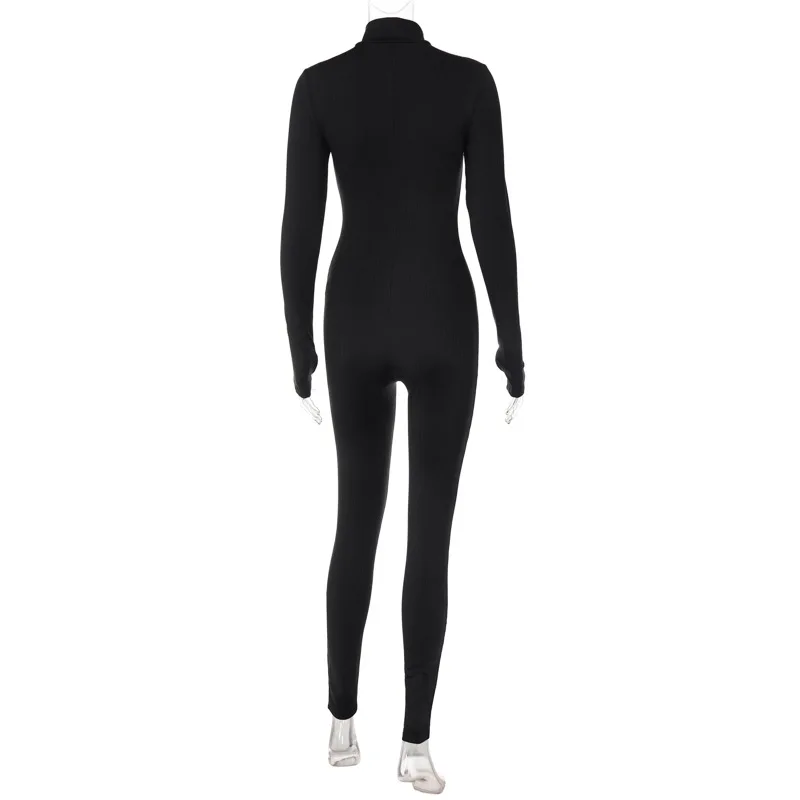 Fitness Outfit Female Casual Sporty Workout Zipper Jumpsuit Women Rompers Long Sleeve Skinny Activity Wear Overalls Tops